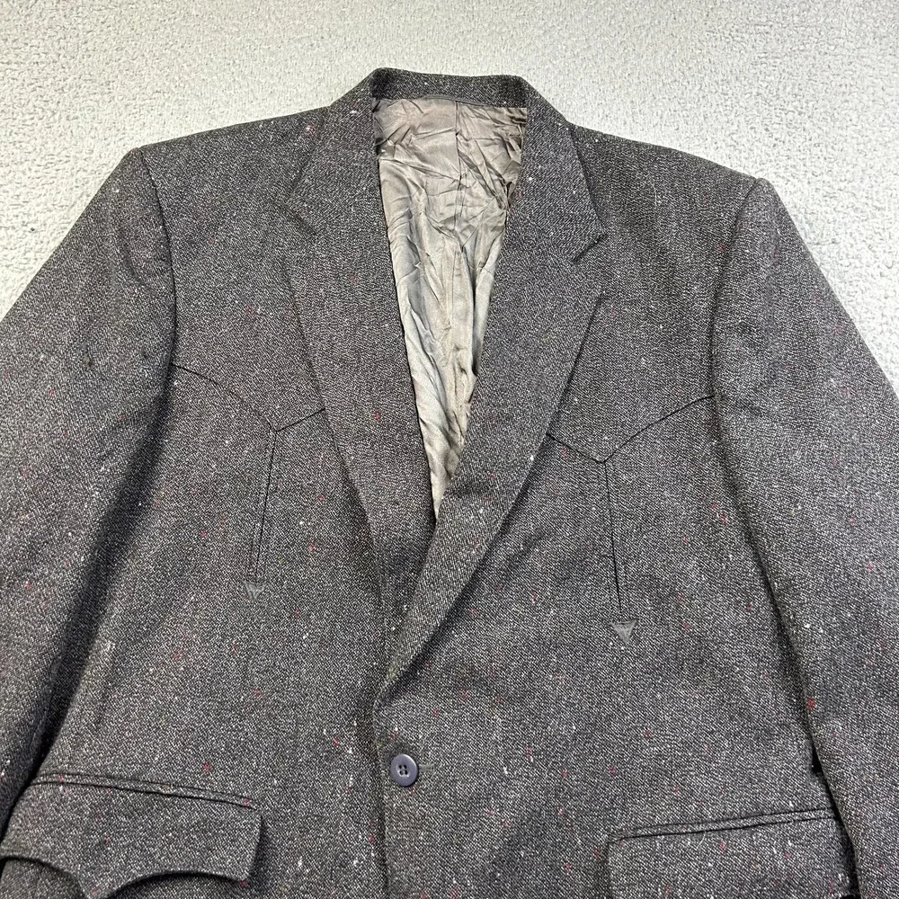Circle S Mens Blazer Sport Coat Jacket Gray Flecked Elbow Patches USA Made 46R